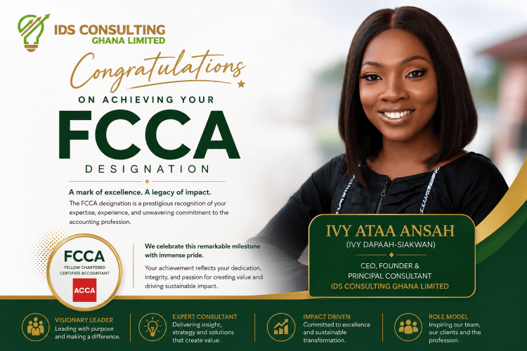 IDS Consulting Ghana Limited Celebrates CEO Ivy Ataa Ansah on Achieving FCCA Designation